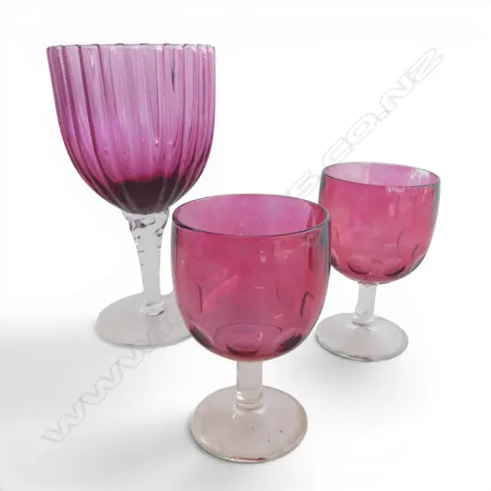 PR CRANBERRY GLASS GOBLETS H160MM & TALL CRANBERRY GLASS GOBLET H260MM