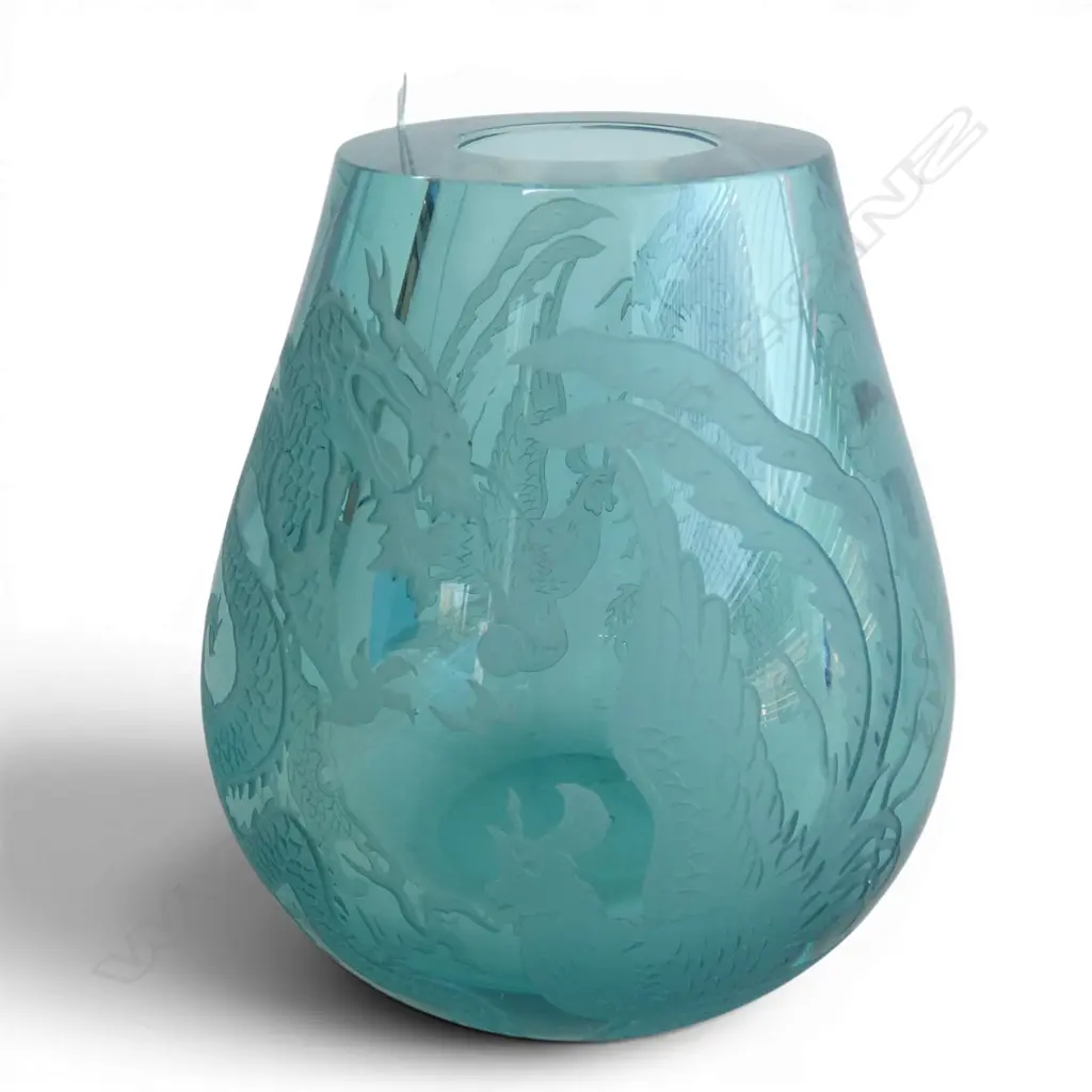 CHINESE ART GLASS VASE WITH DRAGONS & PHEONEX APPOX 3KGS  H162MM Image 1++