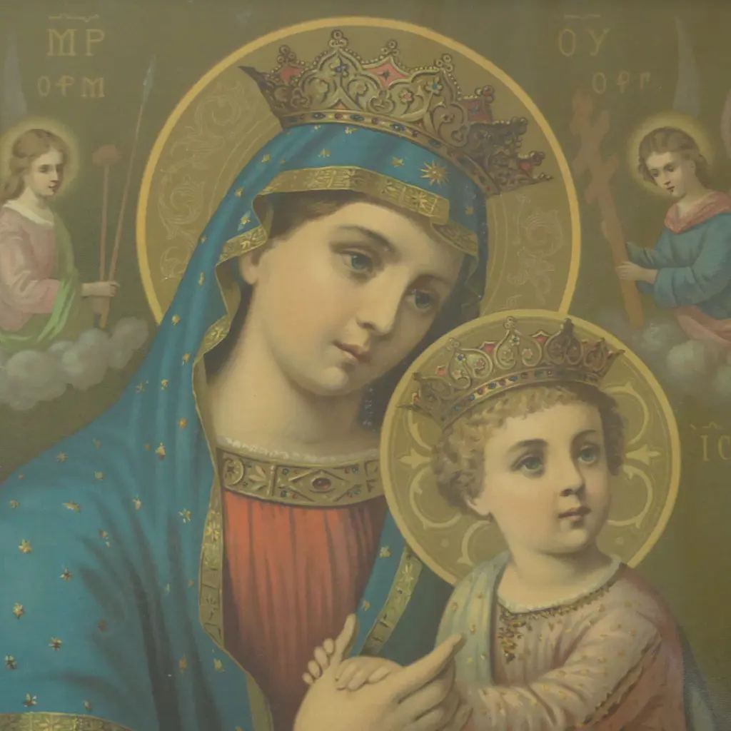 VINTAGE MADONNA & CHILD PRINT ON CANVAS 380X490MM Image 1++