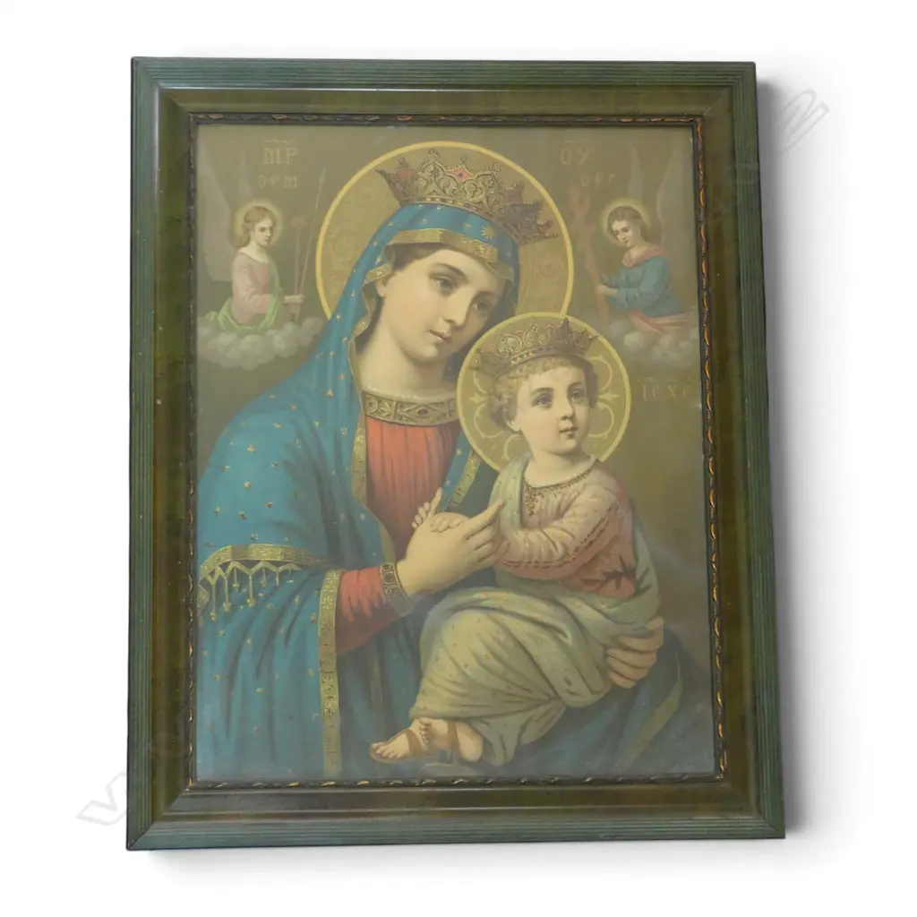 VINTAGE MADONNA & CHILD PRINT ON CANVAS 380X490MM Image 1++