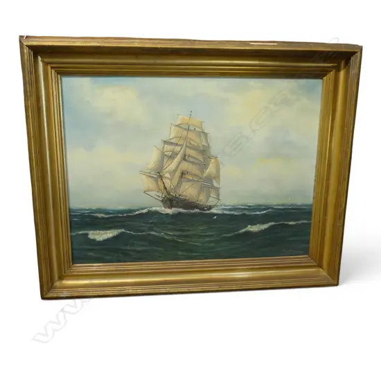 H. L BRAUNSTON, 'CLIPPER SHIP - THE LIGHTENING' OIL ON CANVAS, SIGNED, 440 X 590mm