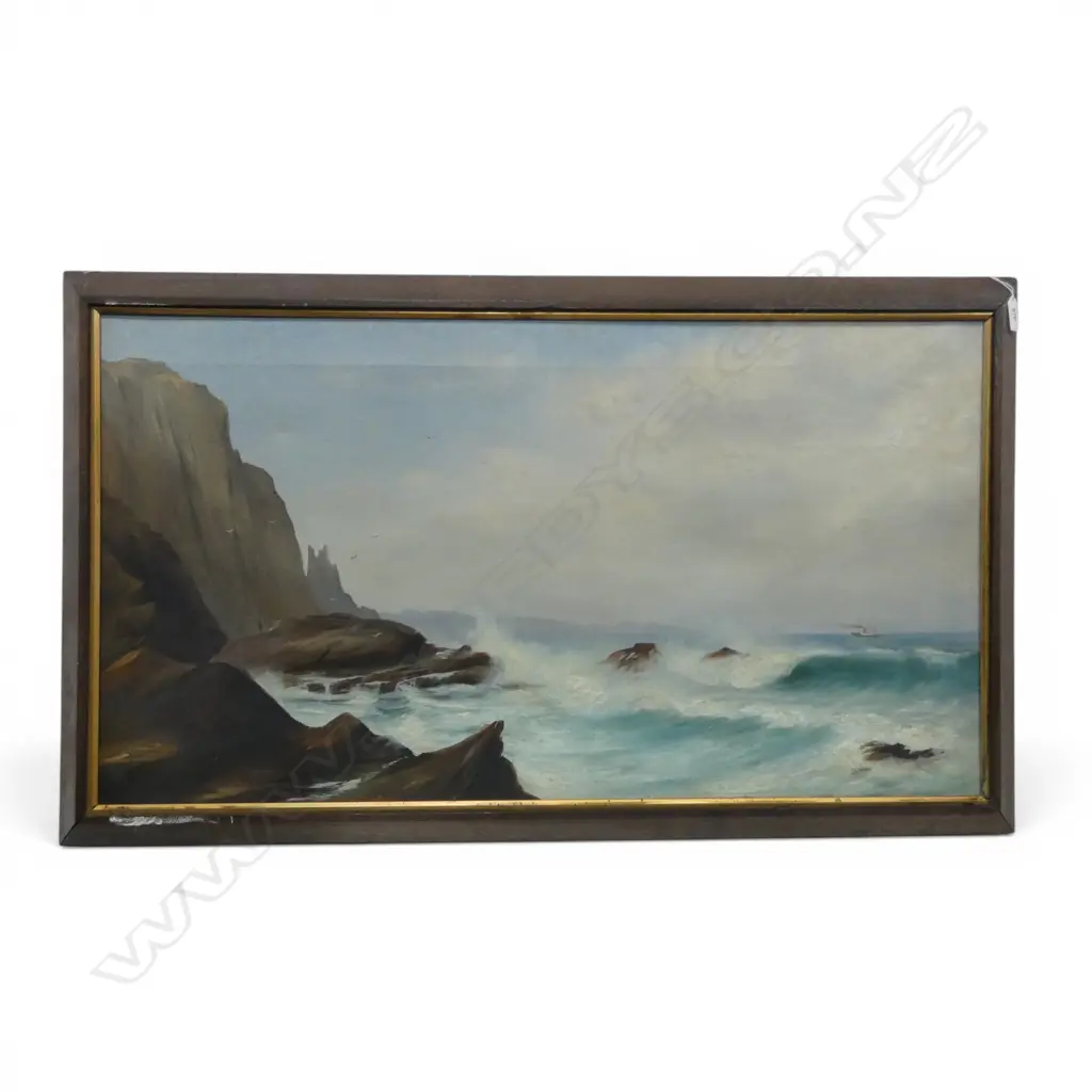 GEORGE ERNEST WOOLLEY COLONIAL SEASCAPE OIL ON CANVAS 470x870mm Image 1++