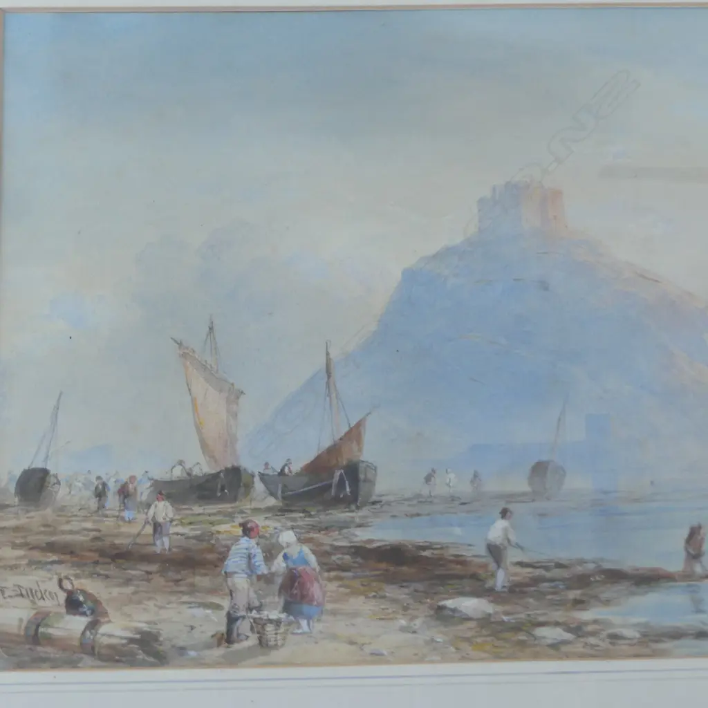 EDWARD TUCKER (BRITISH) ST MICHAELS MOUNT + EUROPEAN LAKE, WATERCOLOUR (2), ONE SIGNED, 300 X 500MM & 260 X 480MM Image 1++