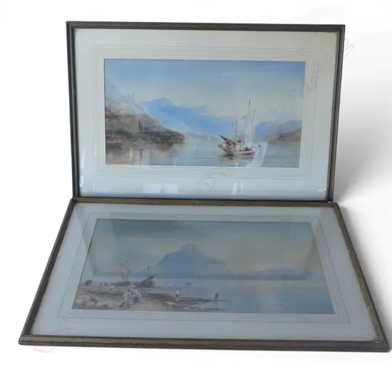 EDWARD TUCKER (BRITISH) ST MICHAELS MOUNT + EUROPEAN LAKE, WATERCOLOUR (2), ONE SIGNED, 300 X 500MM & 260 X 480MM