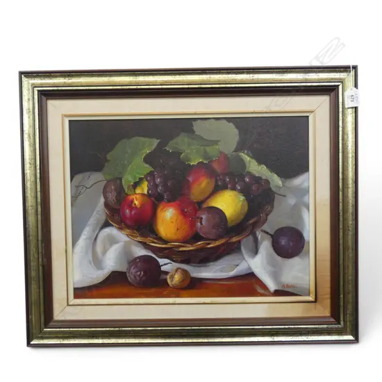 MICHAEL BLOW 'THE FRUIT BASKET' OIL ON BOARD 340x450mm
