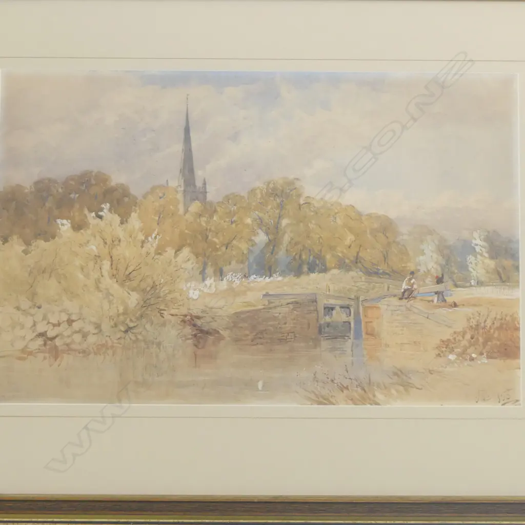 MONOGRAMMED MW. 'RIVER SCENE AND CHURCH' W/C, 320 X 500MM AND L.J WHITELEY, 'ALBERT PARK' PASTEL, 220 X 430MM Image 1++