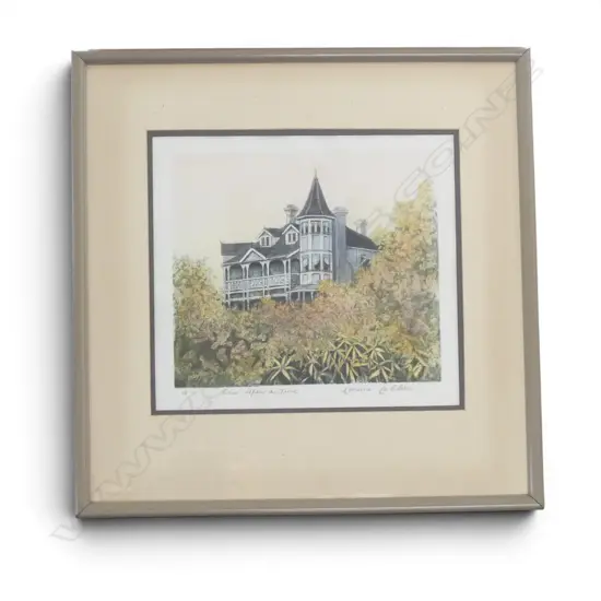 LORAINE LE CLERC, GREENSLADE HOUSE HAMILTON, AP COLOURED ETCHING, TITLED & SIGNED c2000, 250x270mm