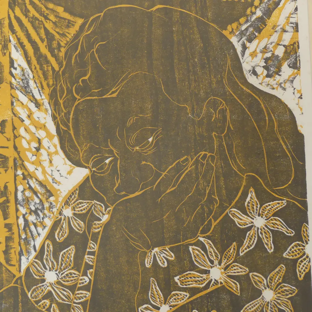 MARY FOREMAN, KO KARE TOKU HOA, WOODCUT PRINT, 610x450mm Image 1++