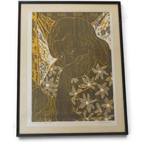 MARY FOREMAN, KO KARE TOKU HOA, WOODCUT PRINT, 610x450mm