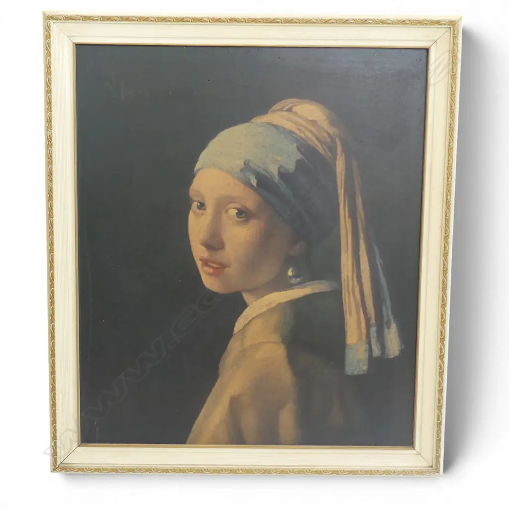 1960 VINTAGE VERMEER FRAMED PRINT 'GIRL WITH THE PEARL EARRING'  W. LABEL, L.550MM W.470MM Image 1++