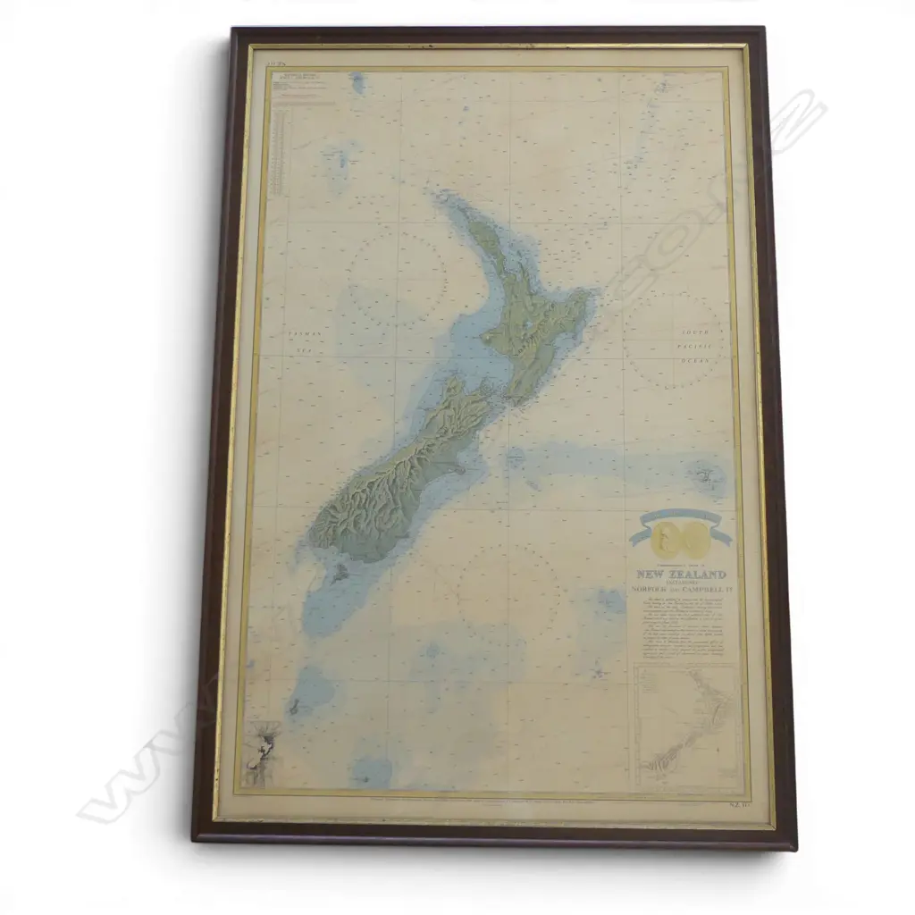 LG FRAMED HYDROGRAPHIC MAP OF NEW ZEALAND  Image 1++