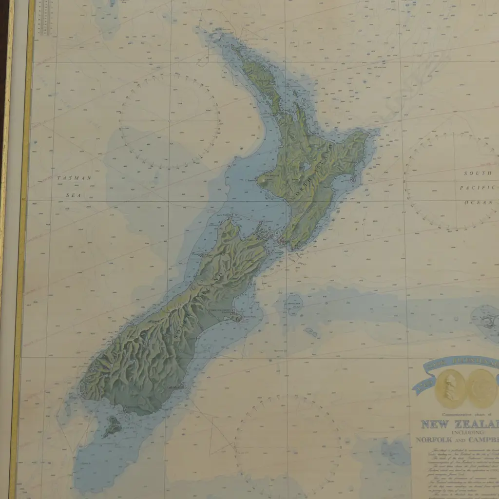 LG FRAMED HYDROGRAPHIC MAP OF NEW ZEALAND  Image 1++