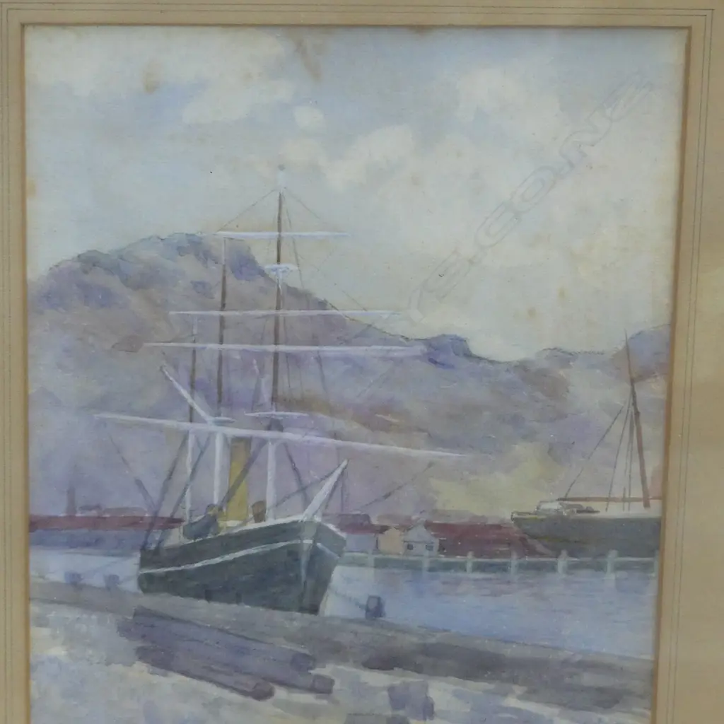 H. N. HAWKER, ANTARTIC SHIP NIMROD AT LYTTELTON, WC 275x215mm FOXING + PRINT OF PADDLE STEAMER WAKATERE Image 1++