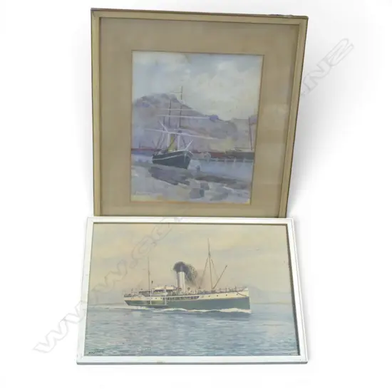 H. N. HAWKER, ANTARTIC SHIP NIMROD AT LYTTELTON, WC 275x215mm FOXING + PRINT OF PADDLE STEAMER WAKATERE
