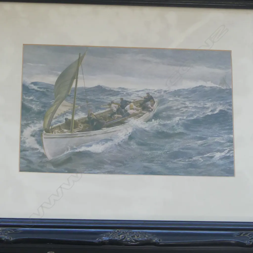 THREE PRINTS - W WYLIE COLOURED ENGRAVING, 'THE CONSTITUTION', PAN PACIFIC PRINT, 'THE CREW' NAPIER HEMY PRINT Image 1++