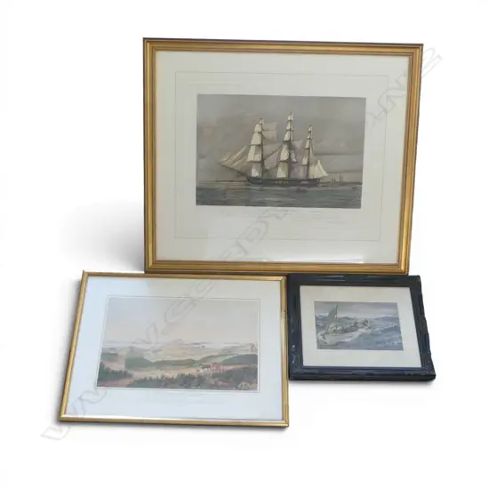 THREE PRINTS - W WYLIE COLOURED ENGRAVING, 'THE CONSTITUTION', PAN PACIFIC PRINT, 'THE CREW' NAPIER HEMY PRINT