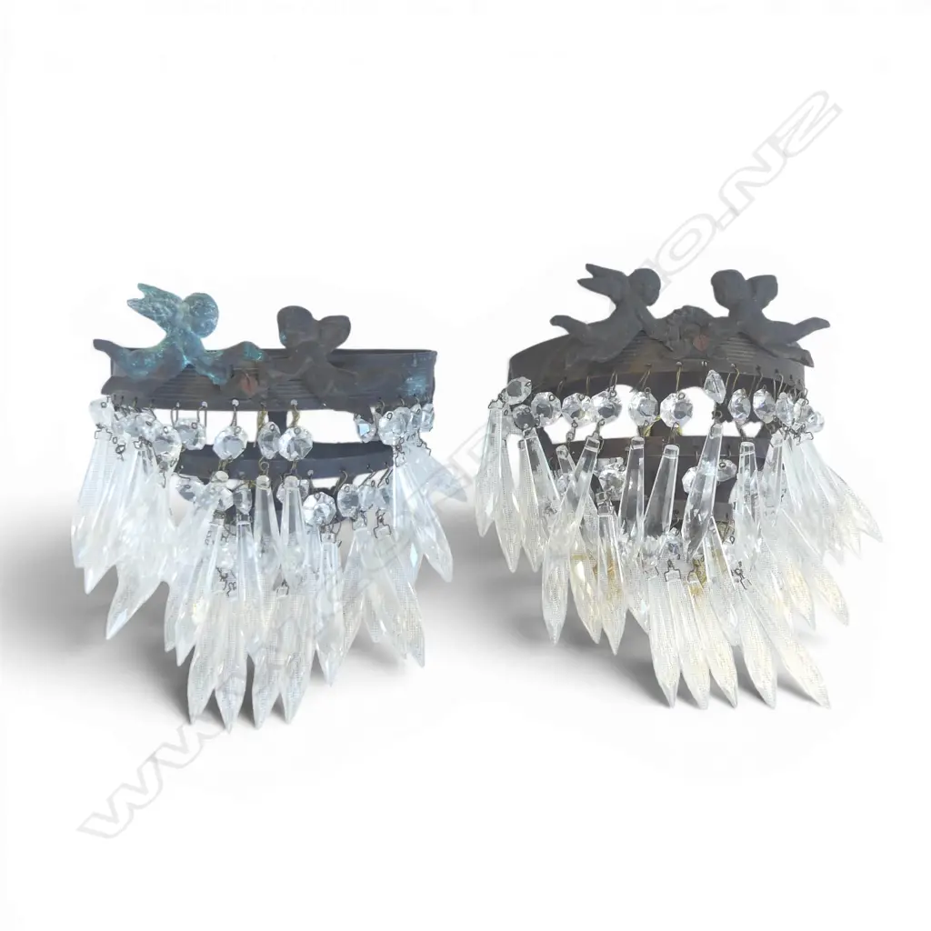 FRENCH STYLE PUTTI CRYSTAL DROP SCONCES W.170mm Image 1++