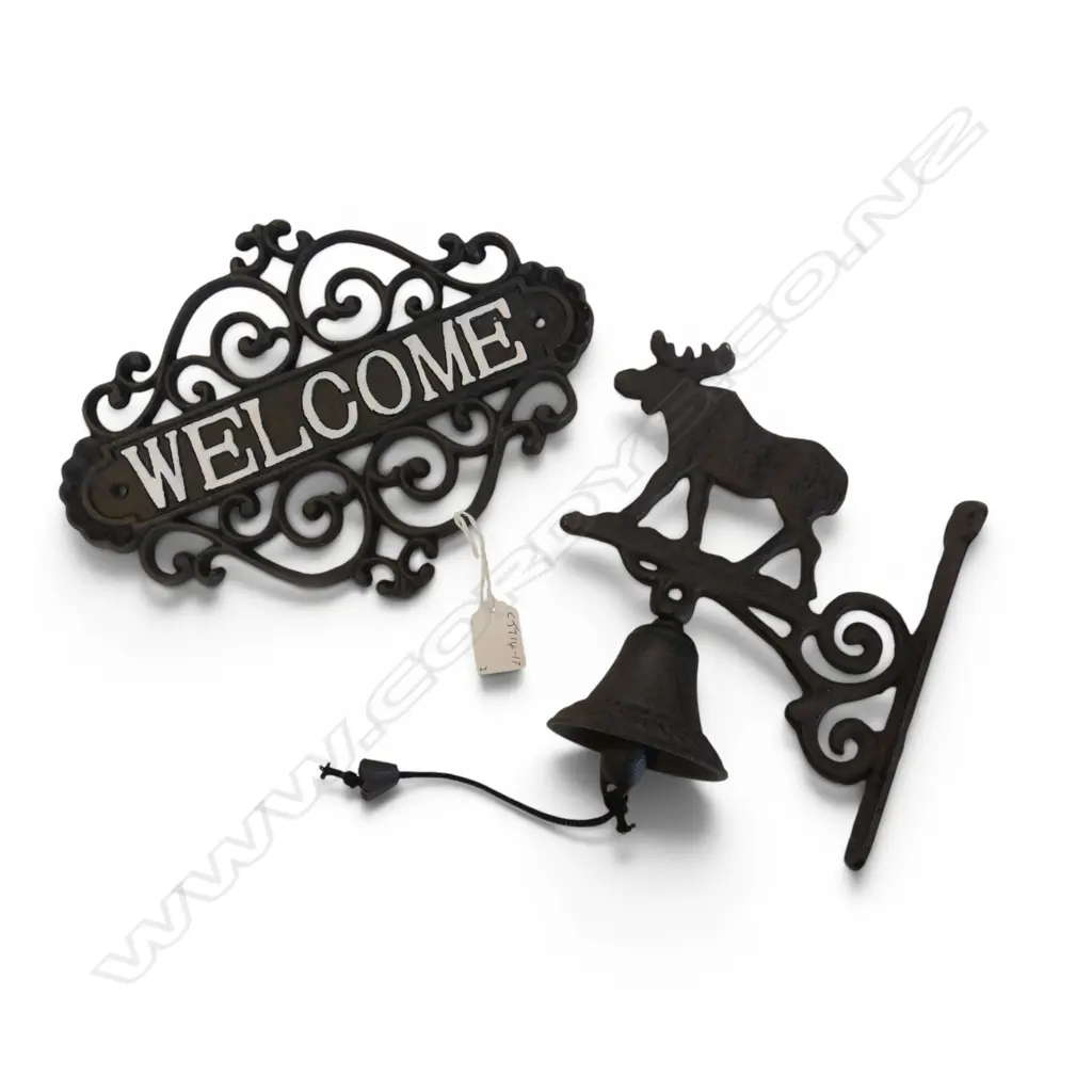 CAST IRON WELCOME SIGN + DOOR BELL W.275mm Image 1++