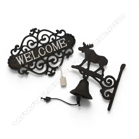 CAST IRON WELCOME SIGN + DOOR BELL W.275mm