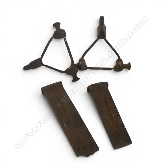 PR OF EARLY 20THC. AGRICULTURAL CHAIN HARROWS + TWO IRON WEDGES