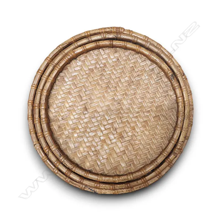 HANDWOVEN ROUND BAMBOO TRAY "LYTTELTON NO. 89" AND CHINESE CHARACTERS ALONGSIDE Large one 450mm D Image 1++