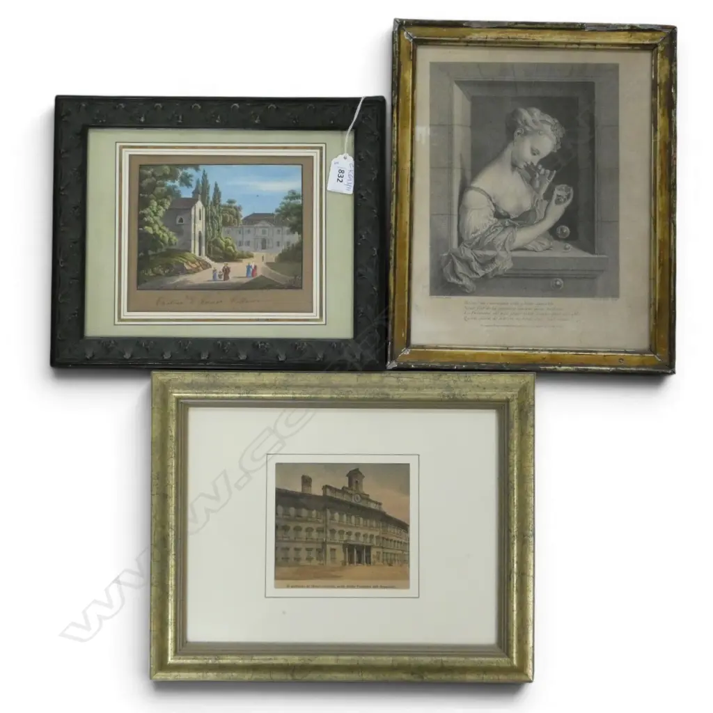 3 VINTAGE EUROPEAN PRINTS; ETCHING 280x220mm Image 1++