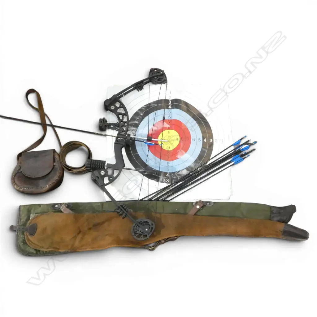 SPG CROSSBOW, ARROWS, LEATHER BELT & BAG, 2 CANVAS GUN BAGS Image 1++