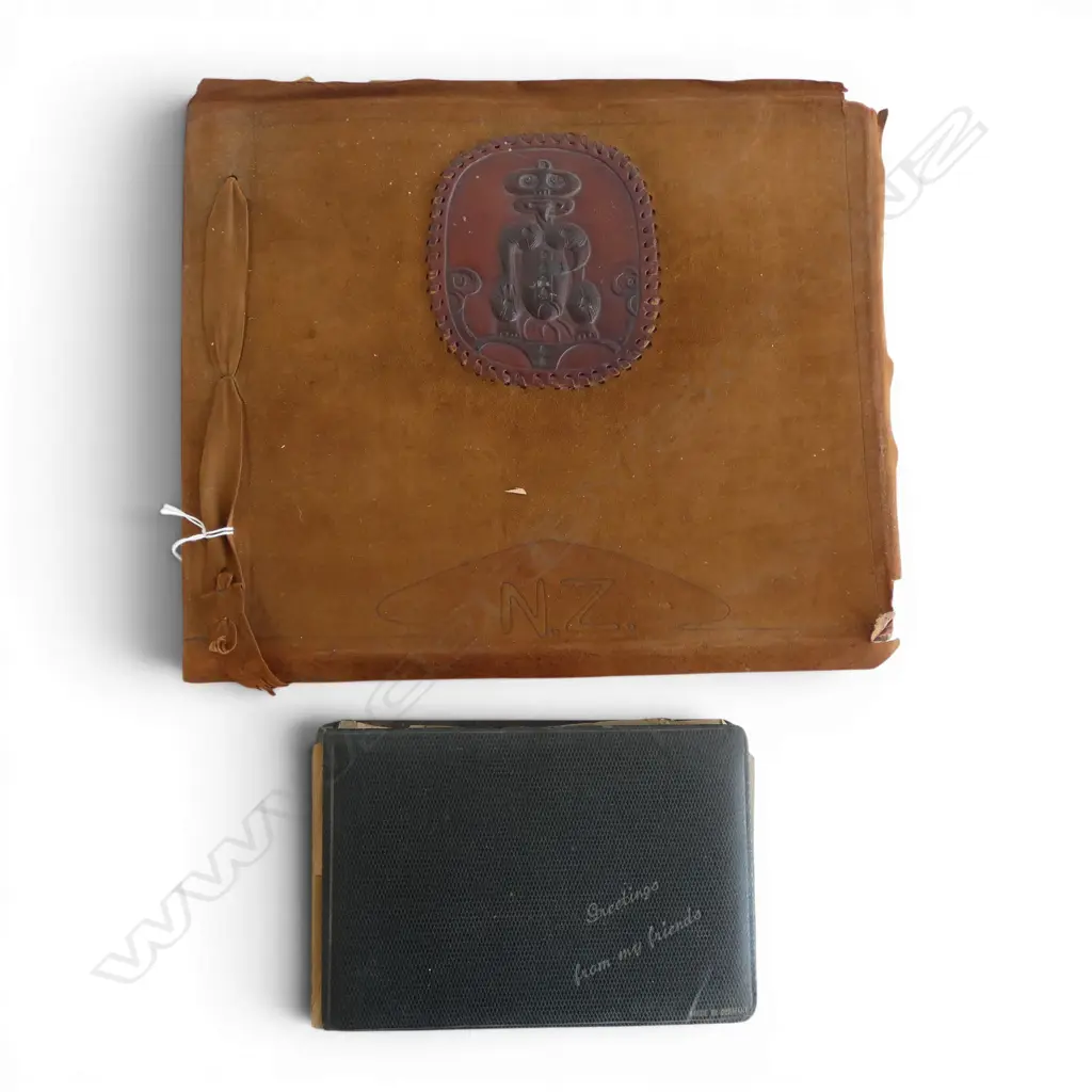NZ LEATHER BOUND POSTCARD & PHOTO ALBUM & ANOTHER POSTCARD ALBUM LOOSE COVER Image 1++