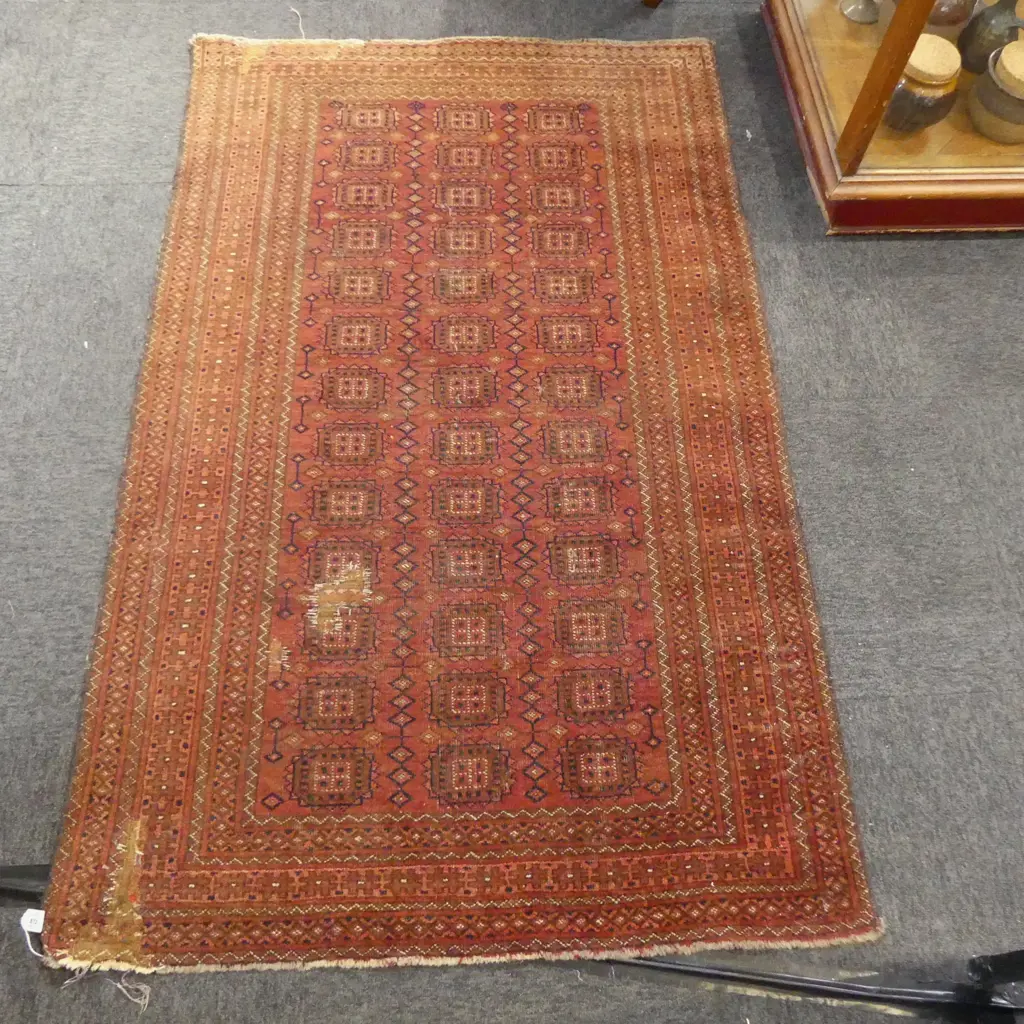 HAND KNOTTED ALL WOOL TURKMEN RUG, REPAIRS 1670x1030mm Image 1++