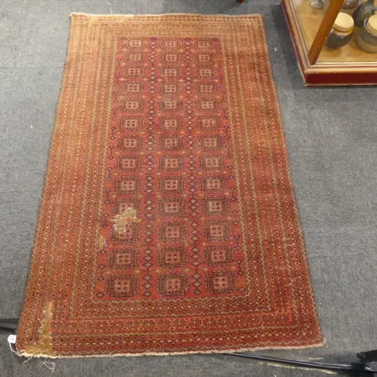HAND KNOTTED ALL WOOL TURKMEN RUG, REPAIRS 1670x1030mm
