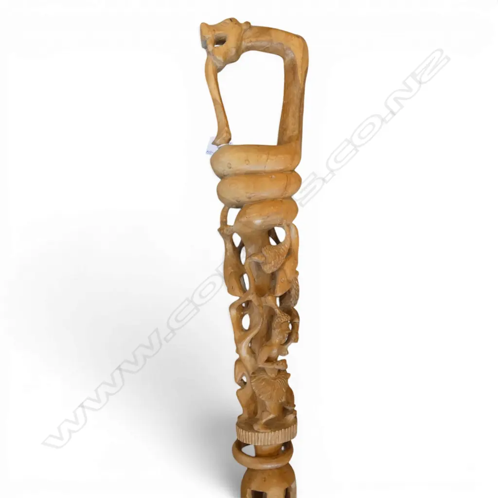 CARVED & PIERCED TRIBAL WALKING STICK H.990mm + FLY WHIP Image 1++
