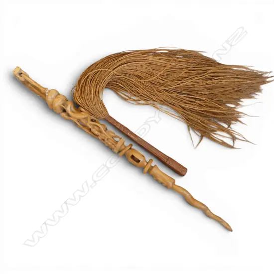 CARVED & PIERCED TRIBAL WALKING STICK H.990mm + FLY WHIP