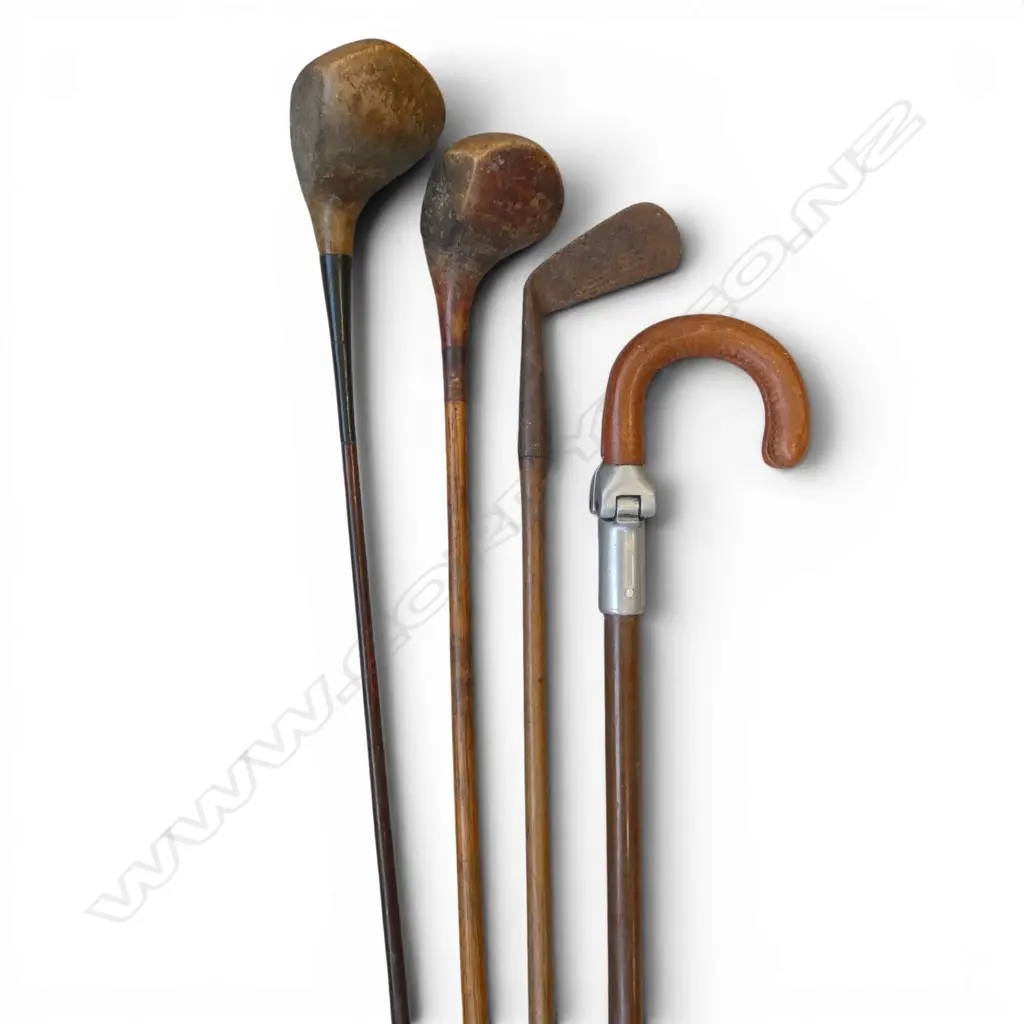 3 VINTAGE GOLF STICKS + SHOOTING STICK L.1160mm Image 1++