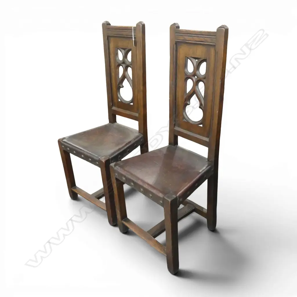 2 OAK 20thC LEATHER UPHOLSTERED CHAIRS  Image 1++