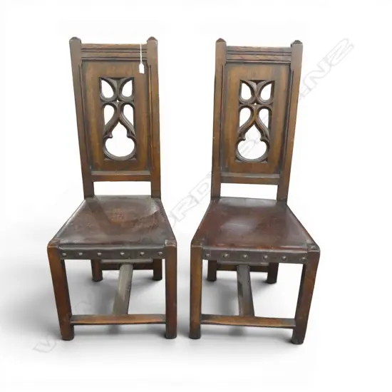 2 OAK 20thC LEATHER UPHOLSTERED CHAIRS 