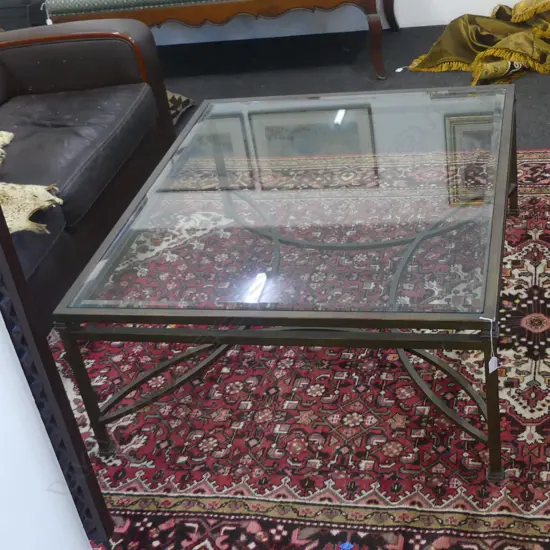COFFEE TABLE, METAL FRAME, GLASS TOP 1200x1000x450mm