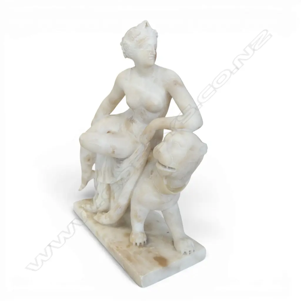 CARVED ALABASTER STATUE AFTER VON DANNECKER 'ARIADNE ON THE PANTHER' H.360mm Image 1++