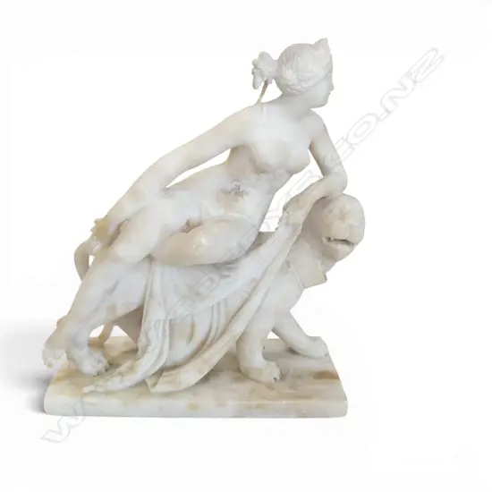 CARVED ALABASTER STATUE AFTER VON DANNECKER 'ARIADNE ON THE PANTHER' H.360mm
