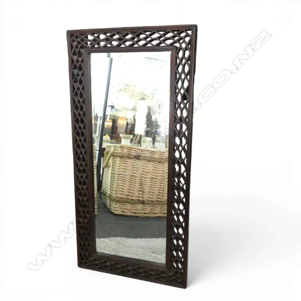 MIRROR w. WOODEN FRETWORK FRAME 820x405mm Image 1++