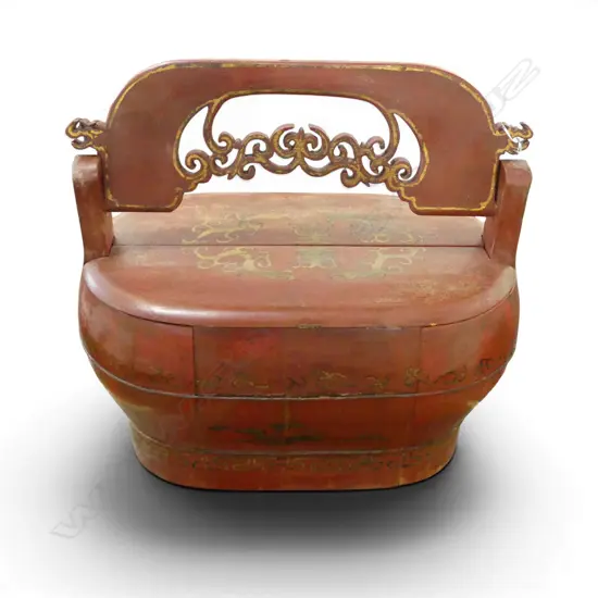 CHINESE RED LACQUER BASKET small faults 440x240x320mm