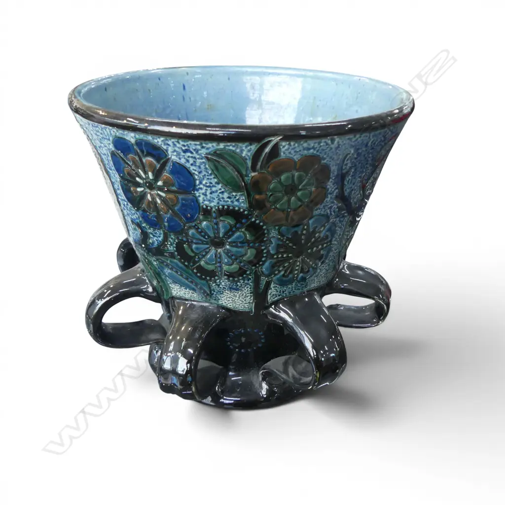 C H BRANNAM BARUM BRITISH ART POTTERY c.1890 PEACOCK VASE with crack. Incised marks. H.180mm Image 1++