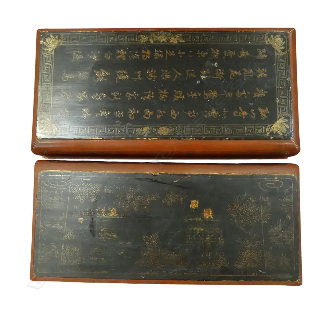 2 VINTAGE CHINESE PAINTED LACQUER BOXES 630x290x190mm Image 1++
