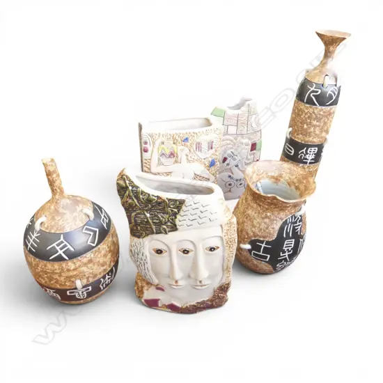 6 ASST. DECORATIVE POTTERY VESSELS H.500mm