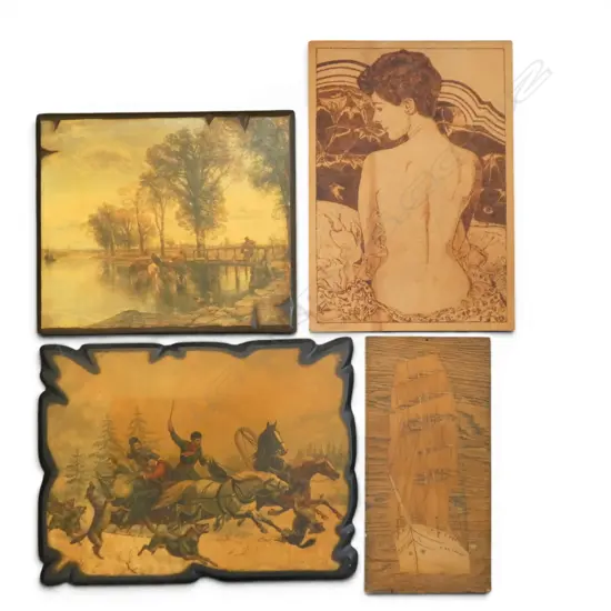 2 PRINTS ON WOOD + 2 WORKED WOOD PCES