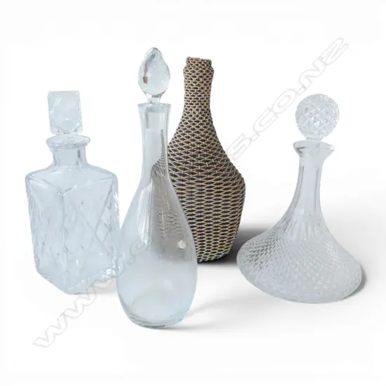 3 DECANTERS + CANE BOTTLE no stopper H.310mm