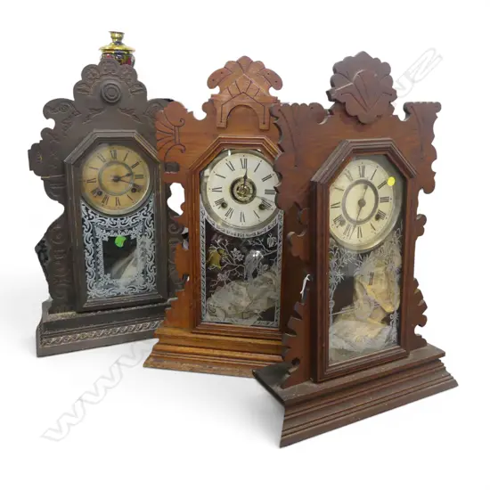 3 ANSONIA GINGERBREAD MANTEL CLOCKS H.560mm FAULTS