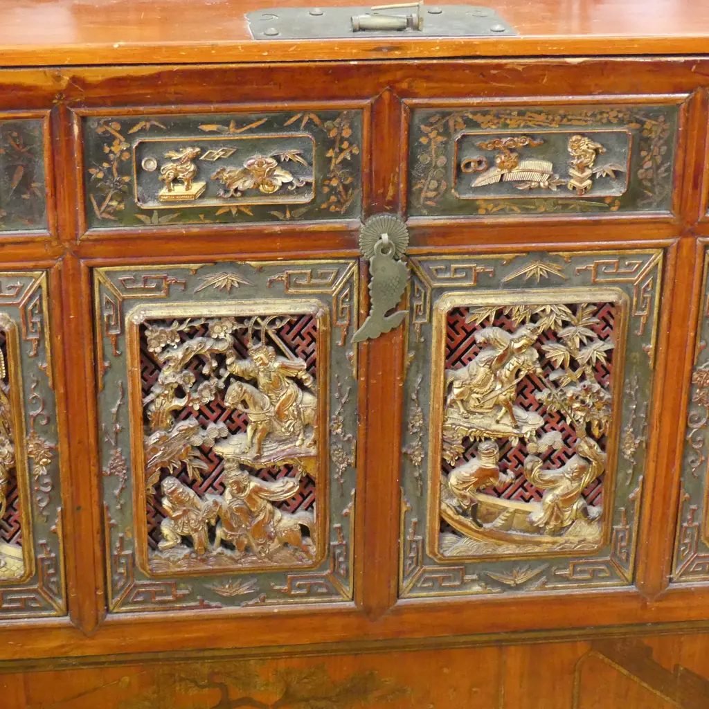 CHINESE CARVED WOODEN DOWRY CHEST 940x650x1160mm Image 1++