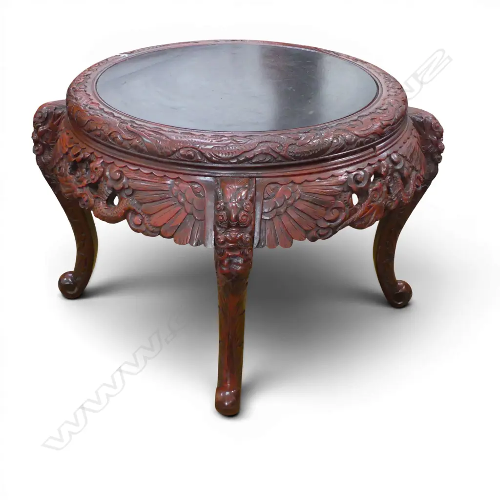 LG CIRCULAR CHINESE TABLE carved dragon & wing design Dia.1200mm approx. Image 1++