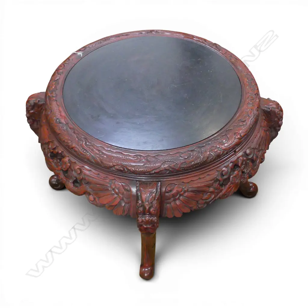 LG CIRCULAR CHINESE TABLE carved dragon & wing design Dia.1200mm approx. Image 1++