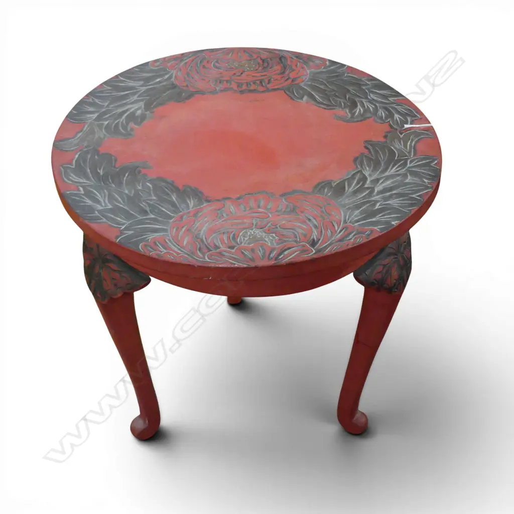 ORIENTAL RED LACQUER SIDE TABLE H.470mm, 480mm dia Image 1++